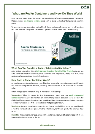 What are Reefer Containers and How Do They Work