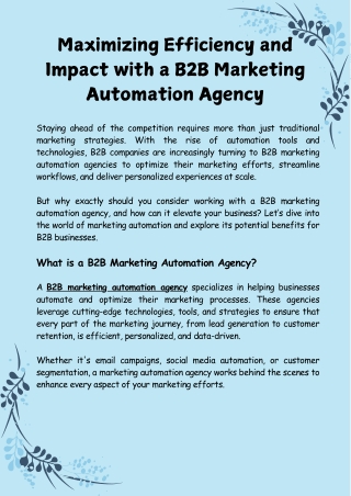 Maximizing Efficiency and Impact with a B2B Marketing Automation Agency