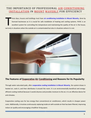 The Importance of Professional Air Conditioning Installation in Mount Waverly for Efficiency