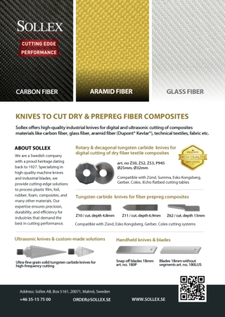 Sollex Knives for Fiber Composites: Carbon Aramid Kevlar Fiberglass