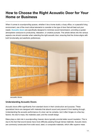 How to Choose the Right Acoustic Door for Your Home or Business