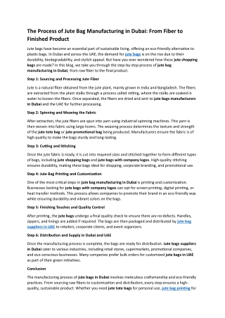 The Process of Jute Bag Manufacturing in Dubai- From Fiber to Finished Product