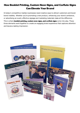 How Booklet Printing, Custom Neon Signs, and Corflute Signs Can Elevate Your Brand