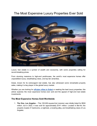 The Most Expensive Luxury Properties Ever Sold