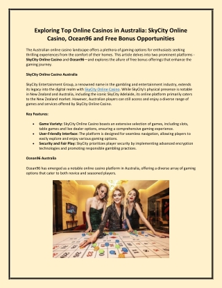 Get SkyCity Online Casino, Ocean96 and Free Bonus Opportunities
