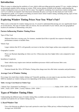 Exploring Window Tinting Prices Near You: What’s Fair?