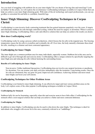 Inner Thigh Slimming: Discover CoolSculpting Techniques in Corpus Christi