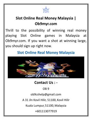 Slot Online Real Money Malaysia | Ob9myr.com