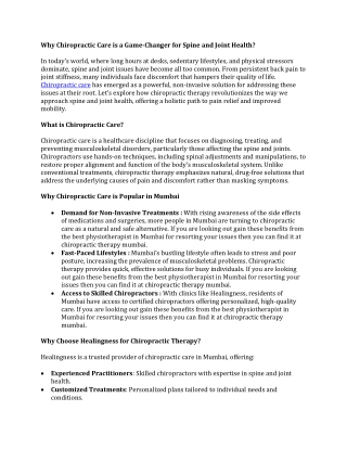 Why Chiropractic Care is a Game-Changer for Spine and Joint Health