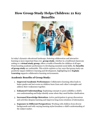How Group Study Helps Children 21 Key Benefits