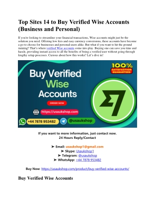 Top Sites 14 to Buy Verified Wise Accounts (Business and Personal)