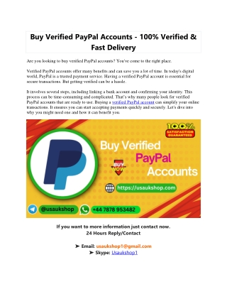 Buy Verified PayPal Accounts - 100% Verified & Fast Delivery