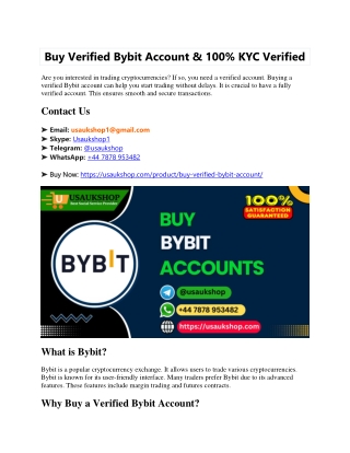 Buy Verified Bybit Account & 100% KYC Verified