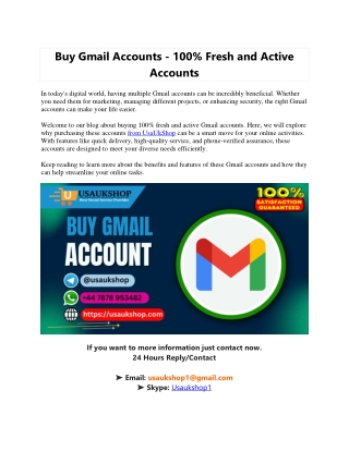 Buy Gmail Accounts - 100% Fresh and Active Accounts