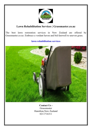 Lawn Rehabilitation Services  Grassmaster.co.nz