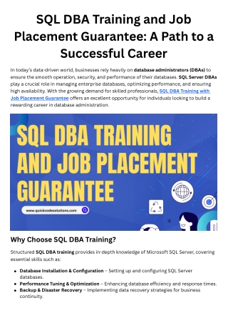 SQL DBA Training and Job Placement Guarantee
