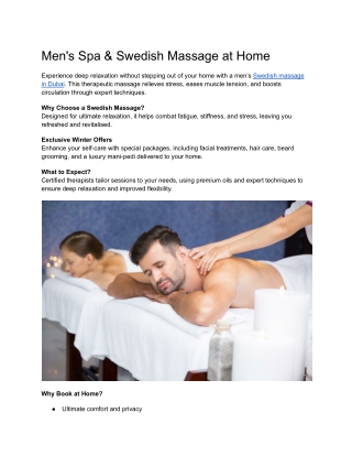 Men's Spa & Swedish Massage at Home