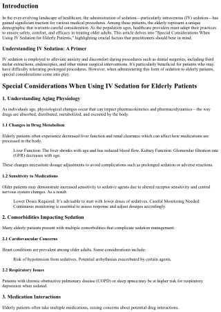 Special Considerations When Using IV Sedation for Elderly Patients
