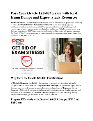 Unlock Your Success in the Oracle 1Z0-083 Exam with P2PCerts!