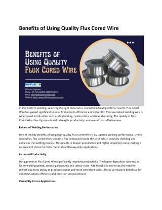 Benefits of Using Quality Flux Cored Wire
