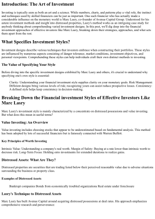 Breaking Down the Investment Styles of Effective Financiers Like Marc Lasry