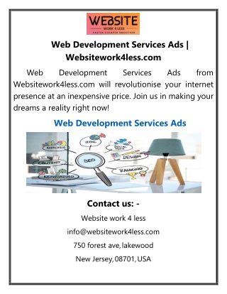 Web Development Services Ads  Websitework4less