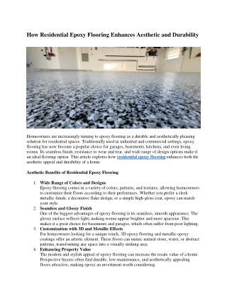 How Residential Epoxy Flooring Enhances Aesthetic and Durability