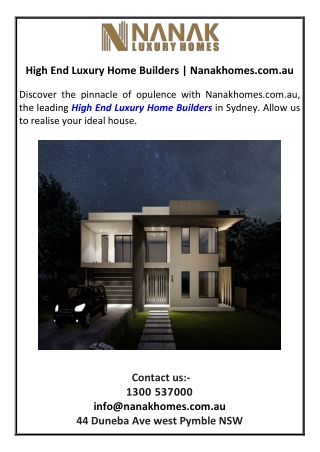 High End Luxury Home Builders Nanakhomes.com.au