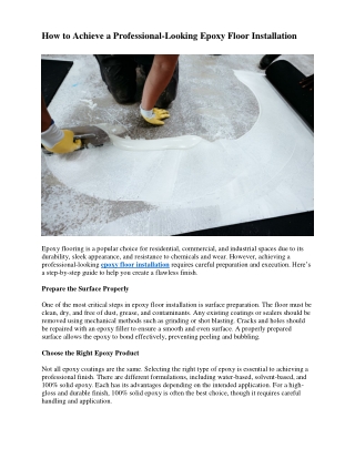 How to Achieve a Professional-Looking Epoxy Floor Installation