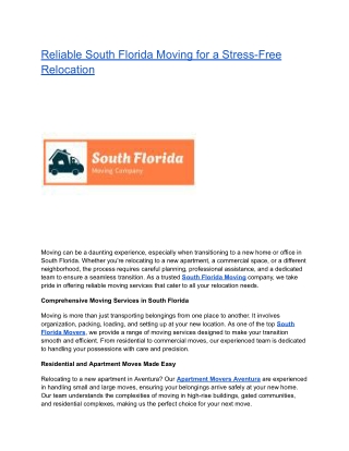 Reliable South Florida Moving for a Stress-Free Relocation