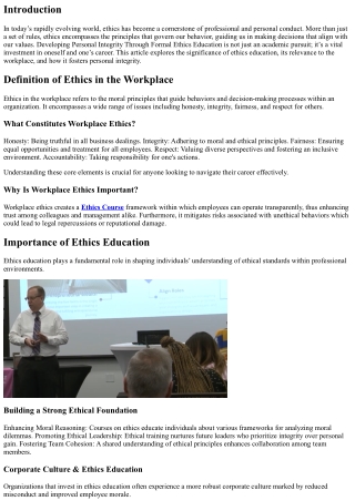 Developing Personal Integrity Through Formal Ethics Education