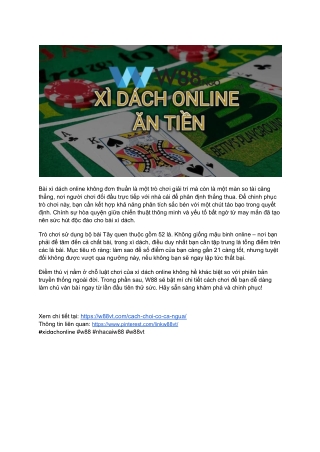 Trải Nghiệm Bài Xì Dách Online Tại W88 VT – Đỉnh Cao Giải Trí