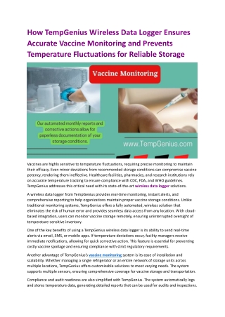 How TempGenius Wireless Data Logger Ensures Accurate Vaccine Monitoring and Prevents Temperature Fluctuations for Reliab