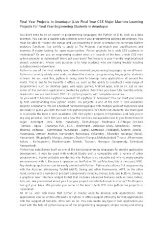 Final Year Projects in Anantapur _Live Final Year CSE Major Machine Learning Projects for Final Year Engineering Student