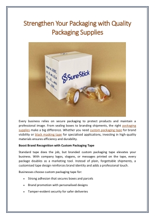 Strengthen Your Packaging with Quality Packaging Supplies