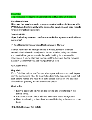 Top Romantic Honeymoon Destinations in Munnar