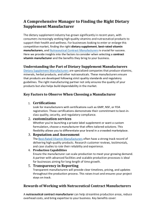 A Comprehensive Manager to Finding the Right Dietary Supplement Manufacturer