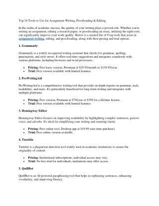 Top 10 Tools to Use for Assignment Writing, Proofreading & Editing