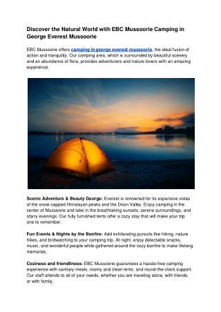 Discover the Natural World with EBC Mussoorie Camping in George Everest Mussoorie