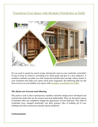 Transform Your Space with Modular Wardrobes in Delhi