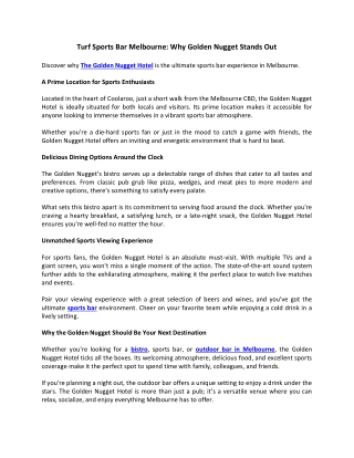 Turf Sports Bar Melbourne - Why Golden Nugget Stands Out