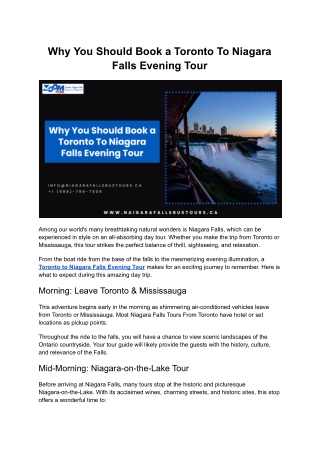 Why You Should Book a Toronto To Niagara Falls Evening Tour