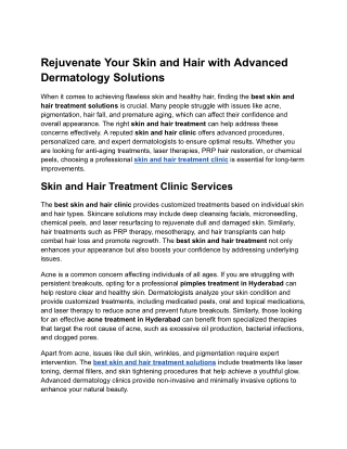 Rejuvenate Your Skin and Hair with Advanced Dermatology Solutions