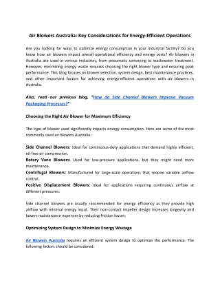 Air Blowers Australia_ Key Considerations for Energy-Efficient Operations