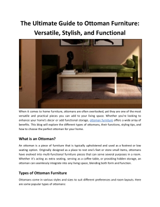 The Ultimate Guide to Ottoman Furniture: Versatile, Stylish, and Functional