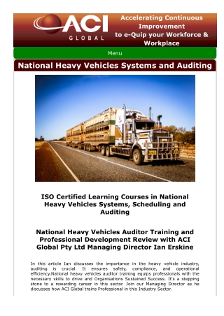 National Heavy Vehicles Systems Auditing