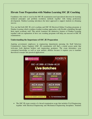 Elevate Your Preparation with Nimbus Learning SSC JE Coaching