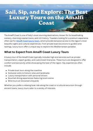 Sail, Sip, and Explore The Best Luxury Tours on the Amalfi Coast