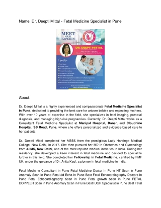 Dr Deepti Mittal - Fetal Medicine Specialist in Pune