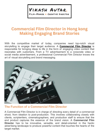 Commercial Film Director in Hong kong Making Engaging Brand Stories